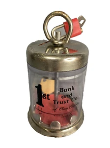 Vintage Glas Werbung Spardose 1. Bank und Trust of Clay City Brasilien, IN - Bild 1 von 10