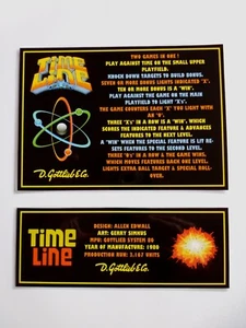'TIME LINE' Gottlieb 1980 Custom Instruction/Apron Cards (New) - Picture 1 of 3