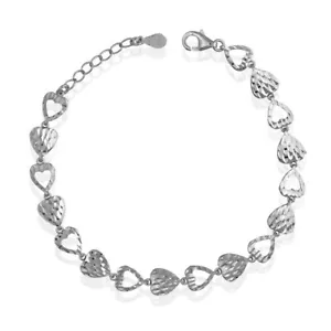 Sterling Silver Alternating Open and Regular D-C Hearts Bracelet - Picture 1 of 1