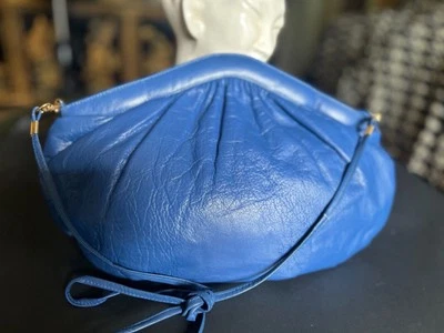 Винтажный 80-х королевский синий плиссированные Kidskin кожаный клатч наплечная сумка через плечо ретро - Изображение 1 из 4