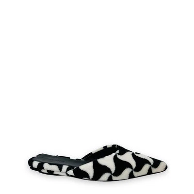 BOTTEGA VENETA $1250 Negro Blanco Estampado Punta Difusa Mulas Slides Planas 37 Foto 1 de 4