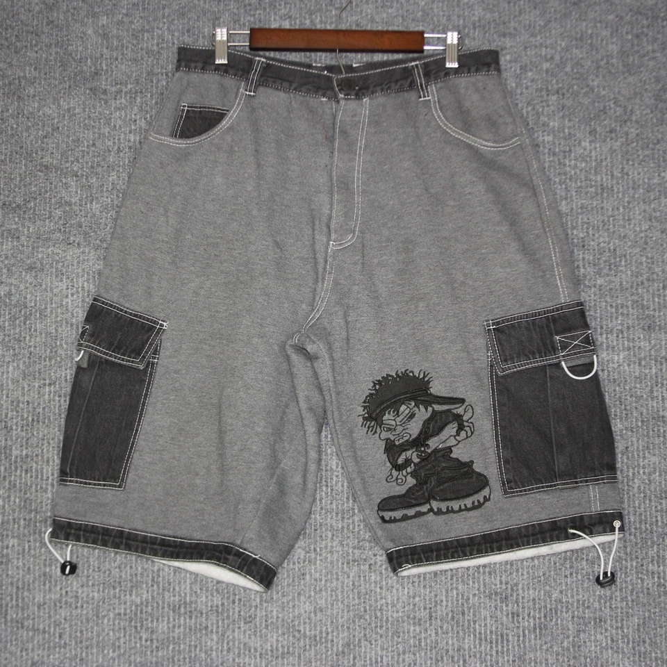 Pantalones Cortos de Sudadera Noiz Unlimited Hombres Gris Tipo JNCO 36 Y2K Skate Grunge Raro Foto 1 de 4