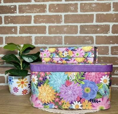 Яркий цветочный маргаритки бабочка декоративный хранения коробка комплект шкаф подарок розовый фиолетовый - Изображение 1 из 4