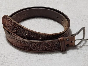Vintage WRANGLER Western Tooled Leather Belt Size 44 EAGLE American Rodeo Hippy - Picture 1 of 10