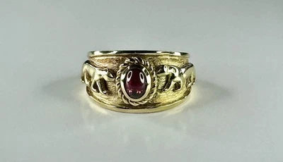 Anillo Cabujón Pantera Rubí Oro Amarillo 14K Talla 6.75 — 6.9g — Estilo Diseñador De Colección Foto 1 de 4