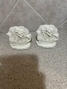Vintage William McDonald Rookwood Pair Ivory Ship Nautical Bookends 1927 #2694 - Picture 1 of 15
