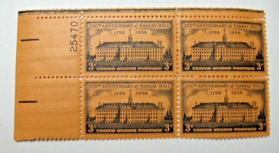 1956 200th Anniversary of Nassau Hall 3 Cent U.S. Block of 4 Stamps (No. 2) - Image 1 of 1