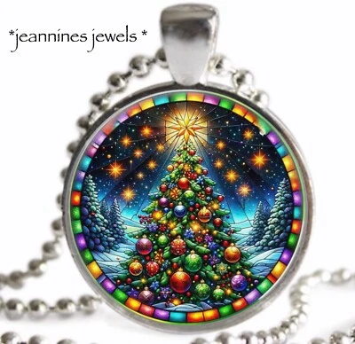 Рождественская елка ожерелье искусственное витраж художественная печать серебряная подвеска - Изображение 1 из 4