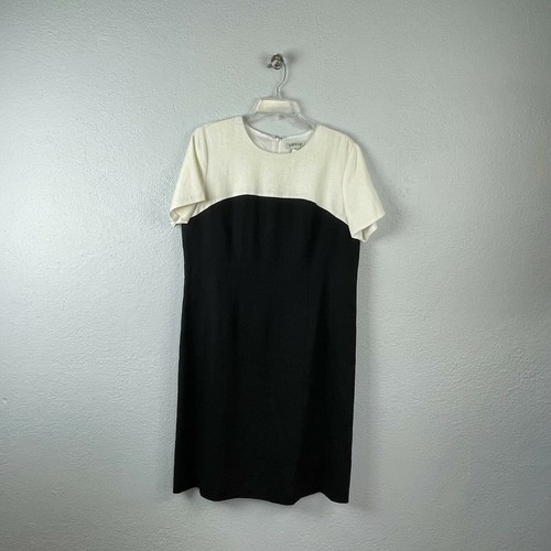 OFF WHITE Abito donna Orvis nero e bianco sporco strutturato 100% lino Taglia 12