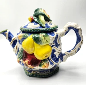 Fitz & Floyd Classic Blue Florentine Fruit Tea Pot Handcrafted China NO BOX - Picture 1 of 5