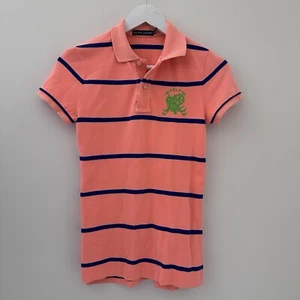 Polo Ralph Lauren Woman’s Orange Striped Large Logo Polo Shirt - Size XS - Aus - Picture 1 of 10