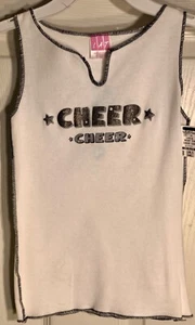 GK CHEER TANK TOP GIRLS SMALL WHITE COTTON GLITTER LETTER BLACK STITCH CS NWT! - Picture 1 of 7