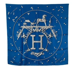 HERMES Carre 90 Azul ARGENT Seda 100% Azul Plata de JAPÓN + F/S - Imagen 1 de 6