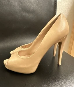 Charles David Nude Peep Toe Leather Platform Pumps Shoes Sz 8M - Picture 1 of 16