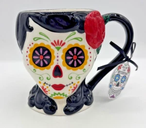 Tazza caffè Blue Sky Clayworks Halloween giorno dei morti teschio di zucchero nuova con etichette 20 oz - Foto 1 di 16