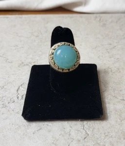 Anillo de vidrio azul y plata esterlina talla 6,5, acentos de circonio cúbico - Imagen 1 de 3