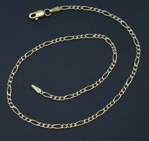 Real 10k Two Tone Solid Gold Figaro Chain Bracelet Lobster Clasp 2mm 10 in - Picture 1 of 4