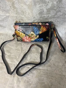 Lodis RFID Multi Color Floral Leather Wallet/ Wristlet* Cossbody Bag~VGC - Picture 1 of 13