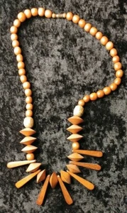 Boho Necklace Wood Chunky Vintage Retro 1980's Statement Piece - Picture 1 of 5