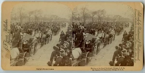 Horse Carriages, Parade at Grand Boulevard, Chicago IL Vintage Photo Stereoview - Picture 1 of 2