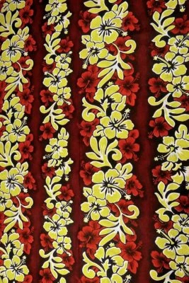 Tradicional 36" W Estampa Havaiana Vintage, Melia Amarela e Kokio Vermelho, Algodão, BTY - Imagem 1 de 4