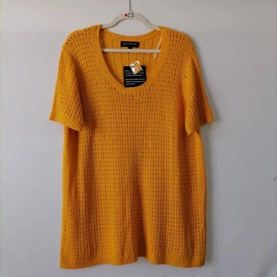 Jones New York Womens Freesia Yellow Open Knit Scoop Neck Pullover Sweater Sz 2X - Image 1 of 4