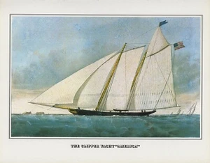 1978 Litografia vintage "CLIPPER YACHT AMERICA OF NYC"" CURRIER & IVES COLORE - Foto 1 di 1