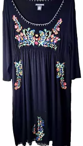 Chelsea & Theodore Dress Womans XL Blk & Embroidered Boho Peasant Cottagecore - Bild 1 von 8