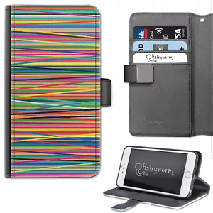 Multicolour Stripe Phone Case;PU Leather Wallet Case;Cover For Samsung;Apple - Picture 1 of 4