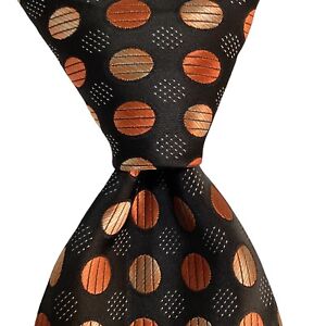 STACY ADAMS Signature Gold Men's Necktie Designer POLKA DOT Black/Orange EUC