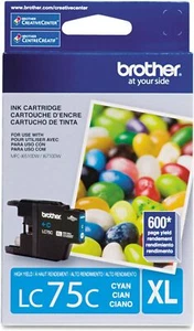 Brother LC75C High Yield (XL Series) Cyan Cartridge Ink, 600 Pages - Picture 1 of 4