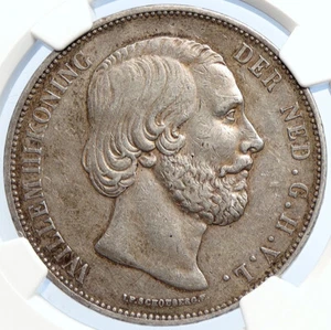 1873 NETHERLANDS Wilhelm III Antique Old Silver 2 1/2 Gulden Coin NGC i106056 - Picture 1 of 5