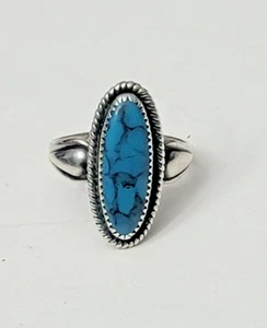 Anillo turquesa JP vintage borde cuerda plata esterlina talla 6-1/2 - Imagen 1 de 12
