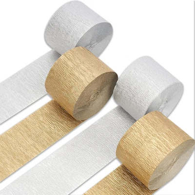 Serpentinas de papel crepé 4 rollos 328 pies, paquete de papel crepé dorado y plateado para par Foto 1 de 4