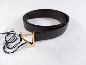 (SIN IMPUESTO ADUANERO) BOTTEGA VENETA Triángulo Cinturón Cuero Marrón Chocolate Oscuro 90 - Imagen 1 de 7