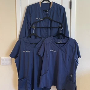 LOT 3 Cherokee Infinity Womens Scrub Scrubs Tops Navy Blue 2XL XXL UCI Health - Picture 1 of 23