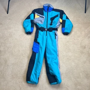 Traje de esquí vintage Obermeyer de una pieza para jóvenes talla 12 azul azulado negro jóvenes niños - Imagen 1 de 22