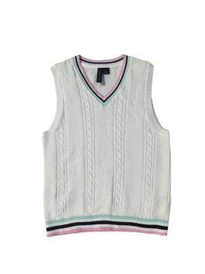 Janie and Jack Boys White Sweater Vest Blue Pink Mint Stripe Size 5 - Image 1 of 4