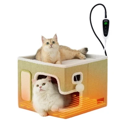 Heated Cat House for Indoor Cats - Cat Warming Bed for Winter with Fluffy Bal... - Image 1 of 4