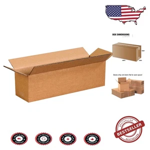 Eco-Friendly Kraft Cardboard Boxes 14"L x 4"W x 4"H - Ideal for Moving & Storage - Picture 1 of 7