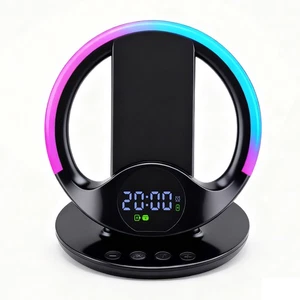 6in1 Wireless Ladegerät Ladestation Mit Wecker Nachtlicht LED Für Apple/Samsung - Bild 1 von 20