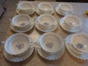 Set of 9 Chelsea Rose Cream Soups with Liners by Royal Doulton - Picture 1 of 5