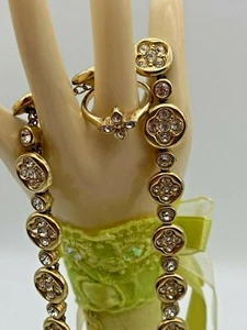 Vintage Gold Metal Rhinestone Diamante Necklace And Ring Set O1/2 - Picture 1 of 11