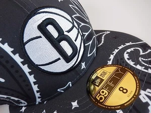 Brooklyn Nets Black Grey Paisley New Era 59FIFTY 5950 Fitted Cap 8 bandana hat - Picture 1 of 10