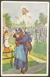 Primera Guerra Mundial ESPERANTO Postales 1917 Jesús bendice a un soldado antes de ir a la guerra - Imagen 1 de 2