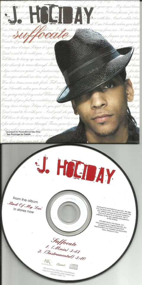 J. HOLIDAY Suffocate w/ RARE INSTRUMENTAL PROMO Radio  DJ CD single 2007 USA - Image 1 of 1