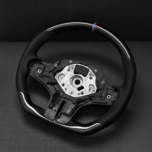 Real carbon fiber Steering Wheel BMW G30 G01 M5 M8 X3 X5 525I 530I 540I W/Heated - Picture 1 of 9