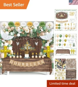 Complete Baptism & First Communion Decoration Set - Rustic Design & Balloons - Picture 1 of 9