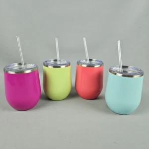 Maars 12oz Wine Tumblers 18/8 Stainless Steel Drink Cups w/Lid Straw Set Of 4 - Picture 1 of 4