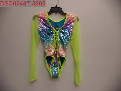 NUEVO SIN ETIQUETAS- Disfraz de Baile Manga Malla Con Cordones Frontales Estampado Animal Ranibow Niñas, Talla L Foto 1 de 4